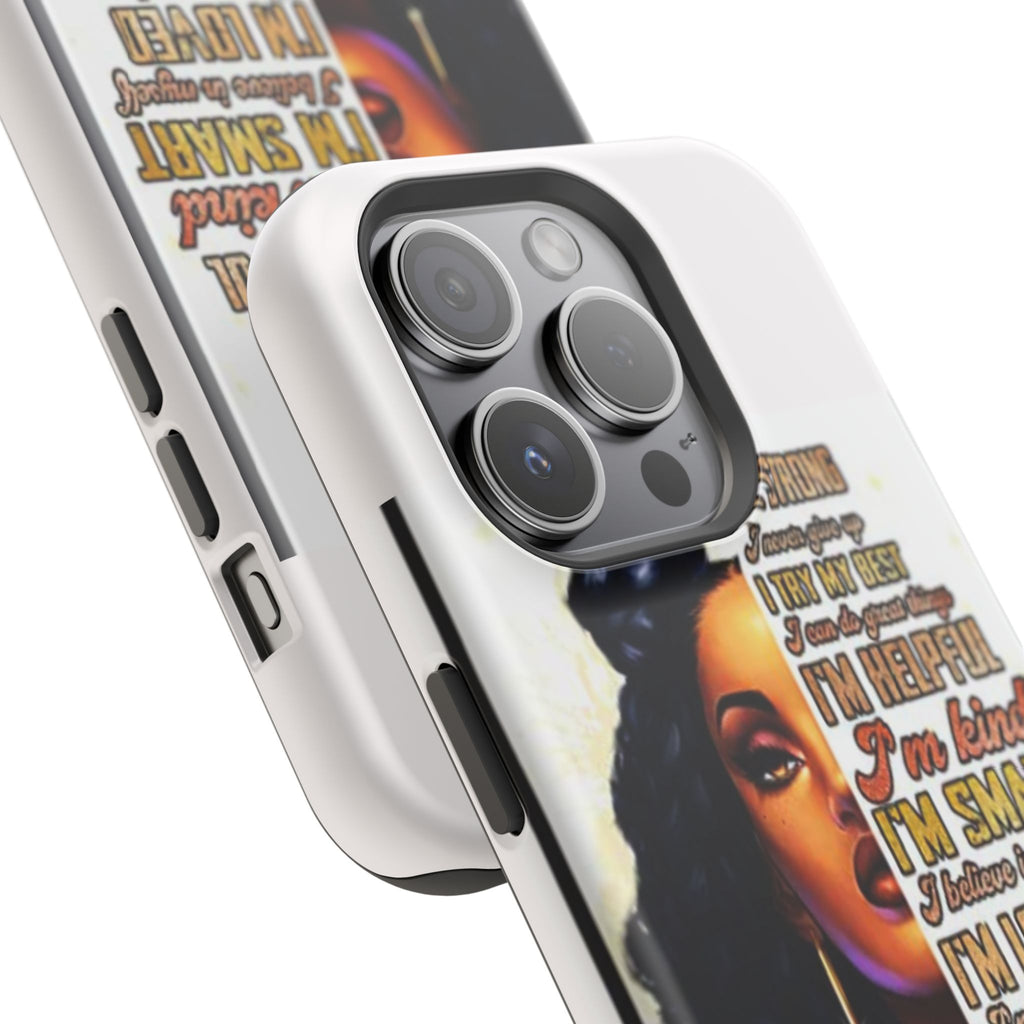 Inspirational Black Woman Phone Case — "I'm Strong... I'm Happy" Magnetic Impact-Resistant Case
