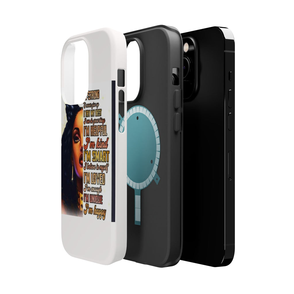 Inspirational Black Woman Phone Case — "I'm Strong... I'm Happy" Magnetic Impact-Resistant Case