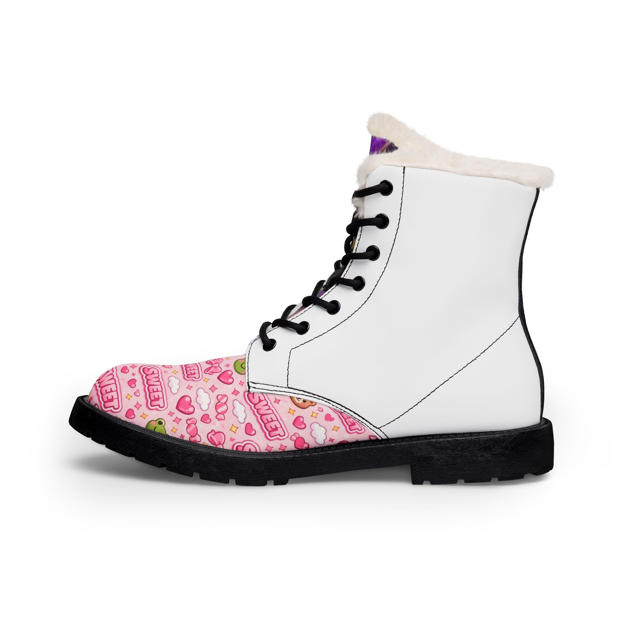 Fur-Lined Leather Boots — Sassy & Sweet Heart Print Women's Winter Boots