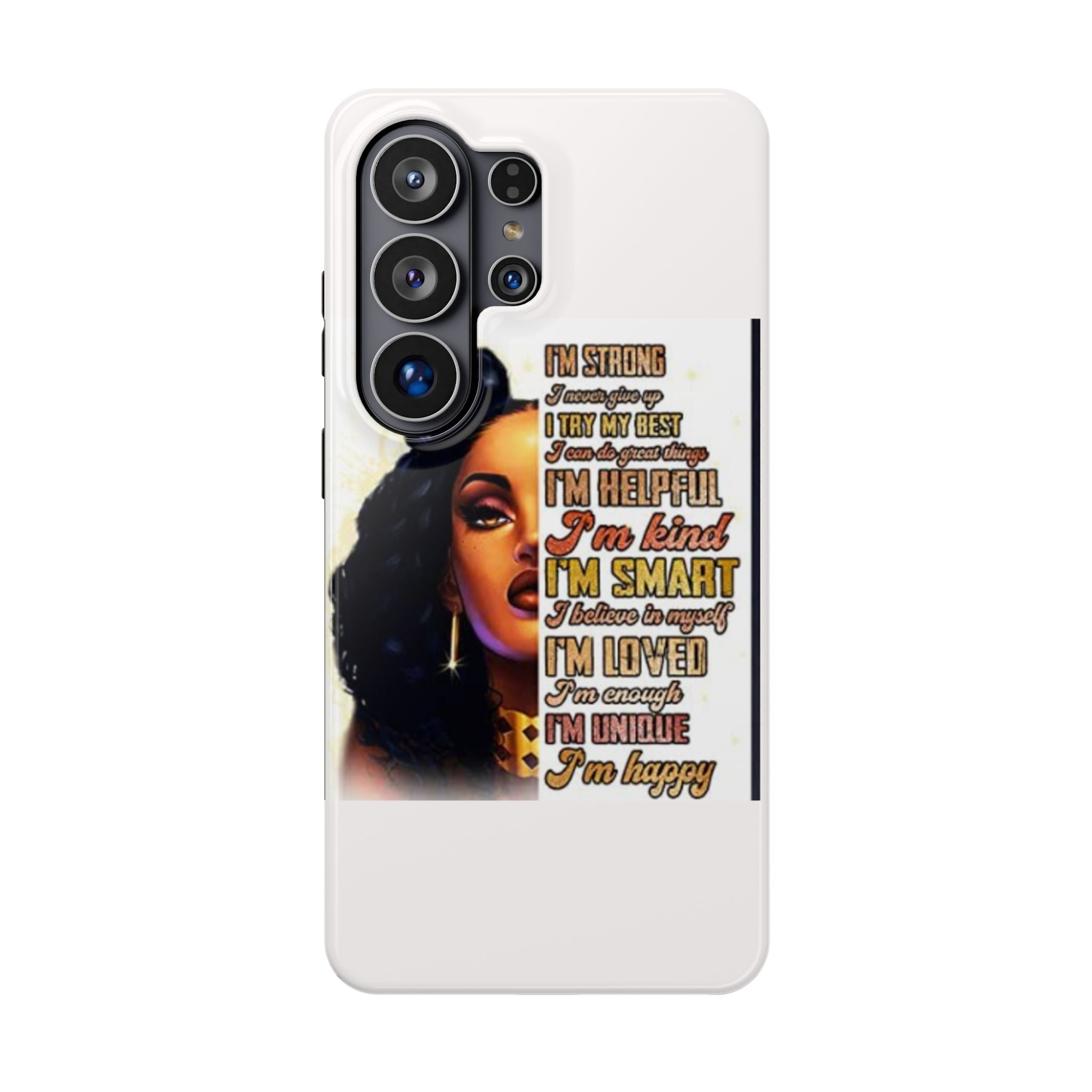 Inspirational Black Woman Phone Case — "I'm Strong... I'm Happy" Magnetic Impact-Resistant Case