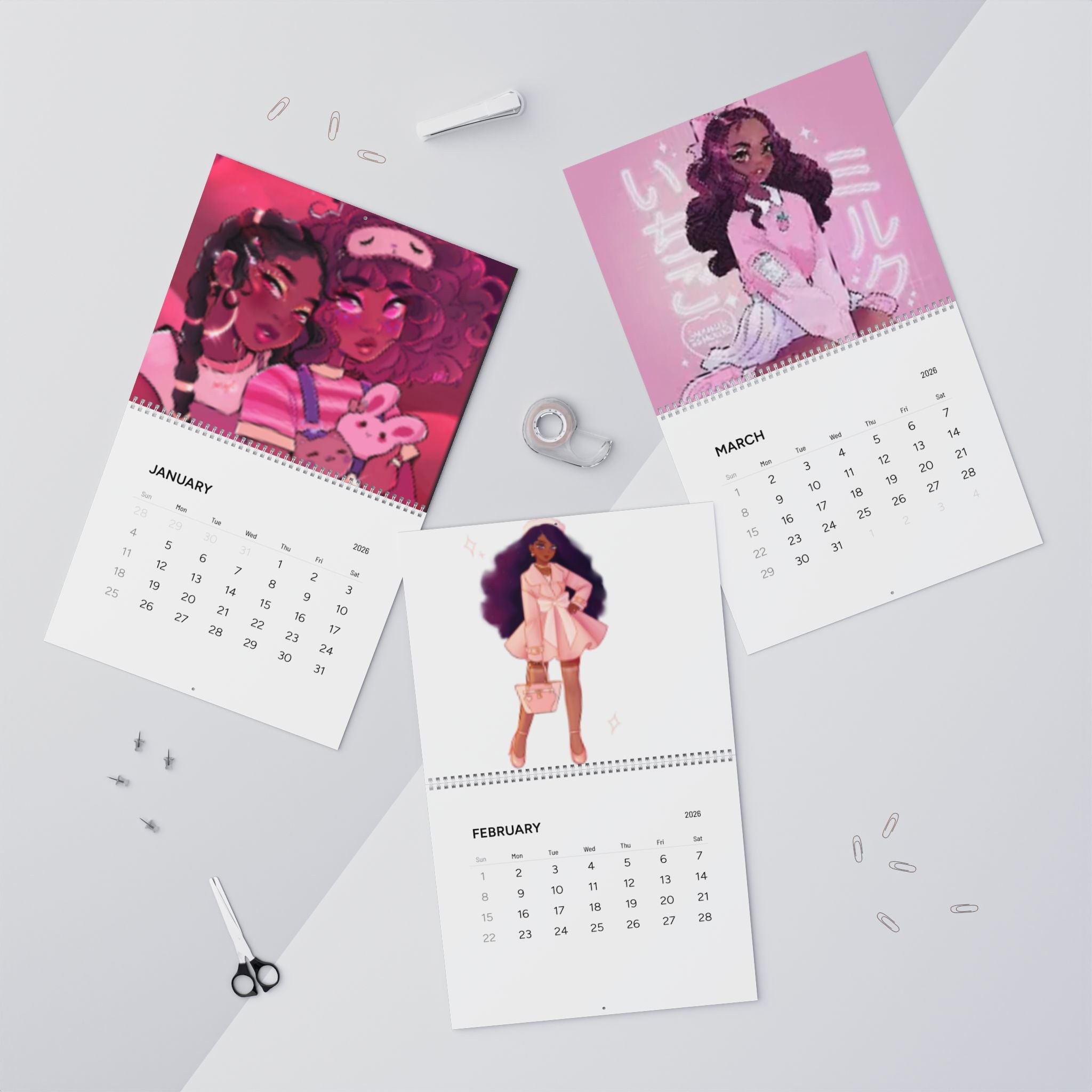 2026 Kawaii Anime Art Wall Calendar — Cute Girls Monthly Planner