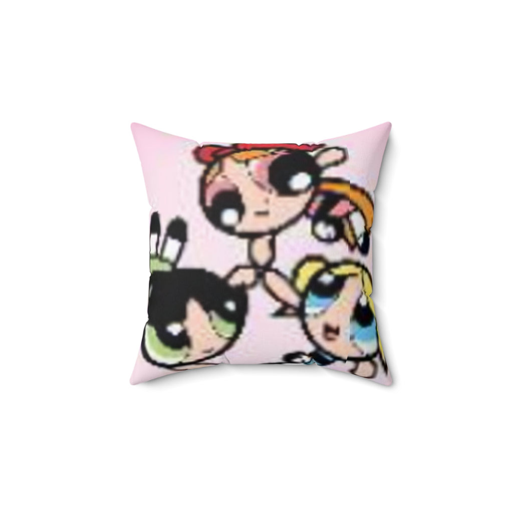 Powerpuff Girls Pink Cartoon Throw Pillow — Blossom, Bubbles & Buttercup Decorative Cushion