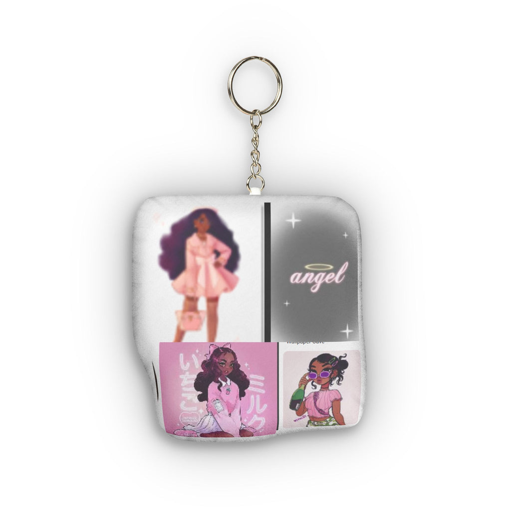 Custom Mini Plush Keychain — Pink Afro Girl Collage "Angel" Design