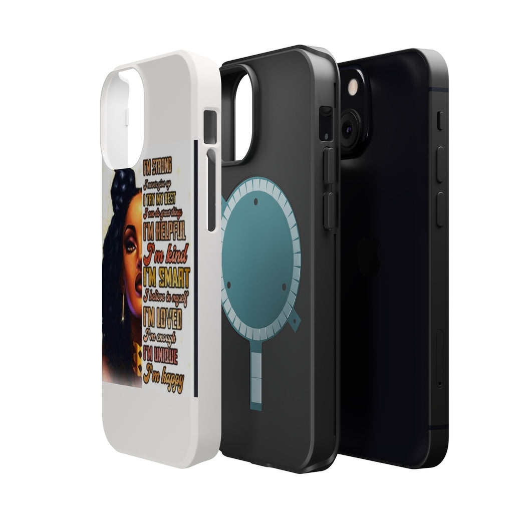 Inspirational Black Woman Phone Case — "I'm Strong... I'm Happy" Magnetic Impact-Resistant Case