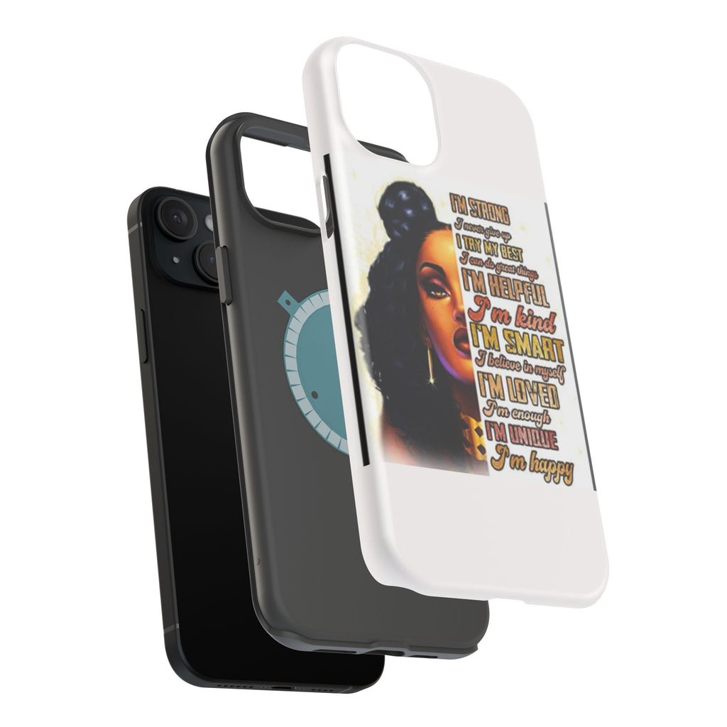 Inspirational Black Woman Phone Case — "I'm Strong... I'm Happy" Magnetic Impact-Resistant Case