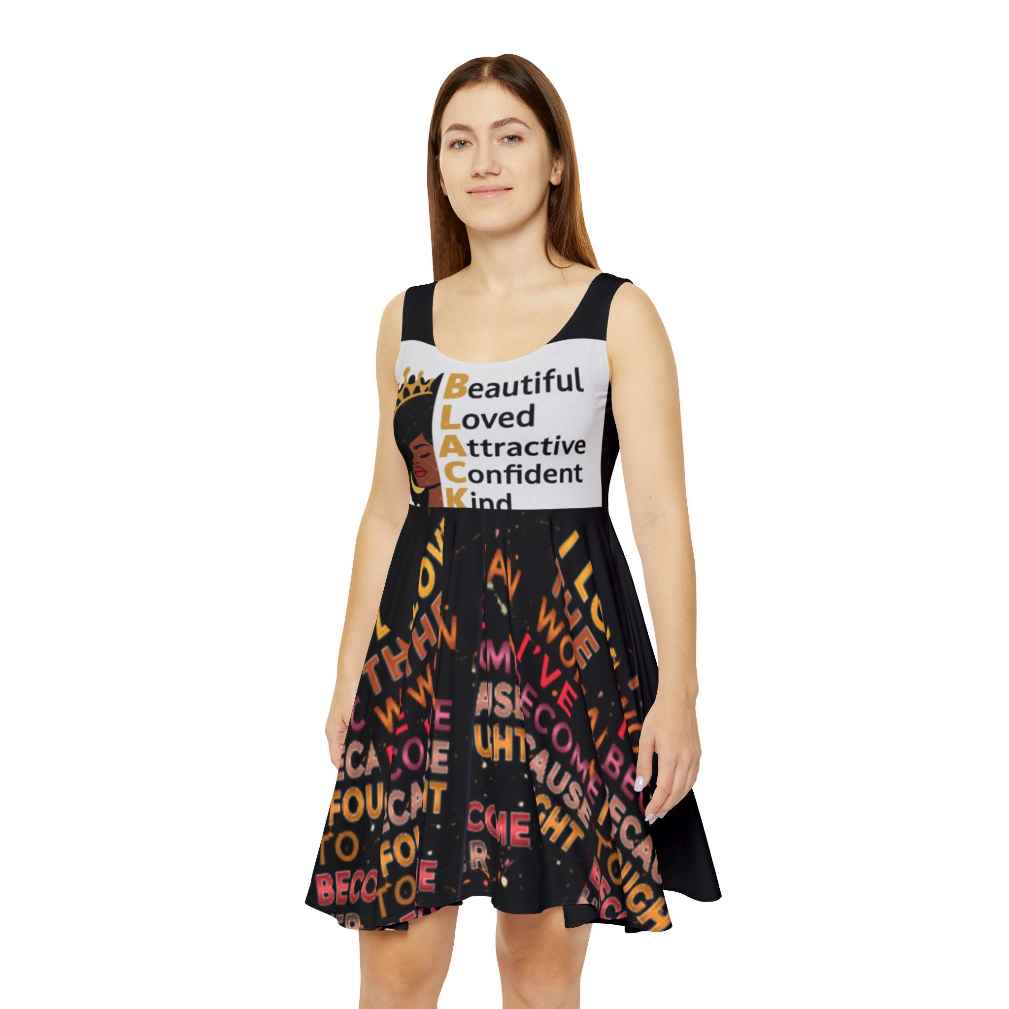 Black Woman Empowerment Skater Dress – "Beautiful Loved Attractive Confident Kind"