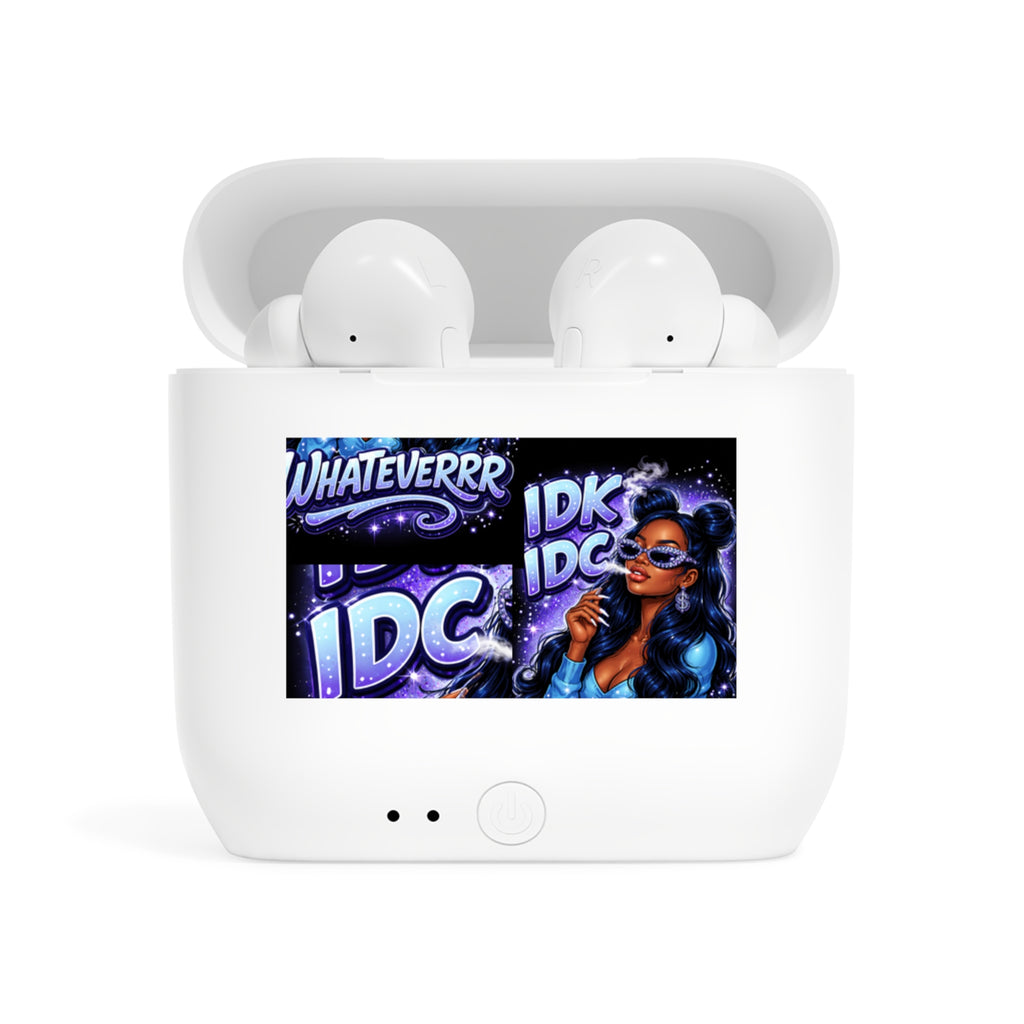 Wireless Earbuds Case — 'Whateverrr IDGAF' Violet Retro Girl Design