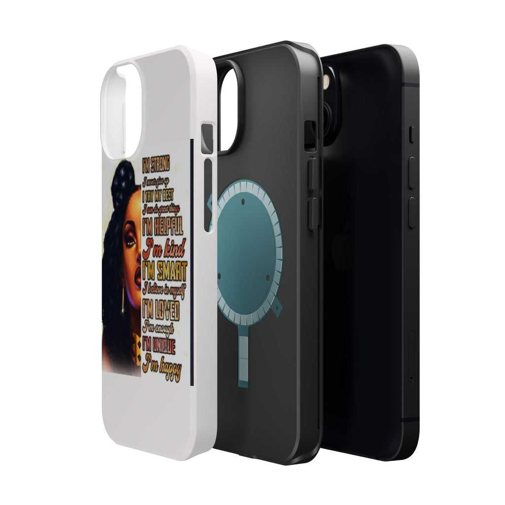 Inspirational Black Woman Phone Case — "I'm Strong... I'm Happy" Magnetic Impact-Resistant Case