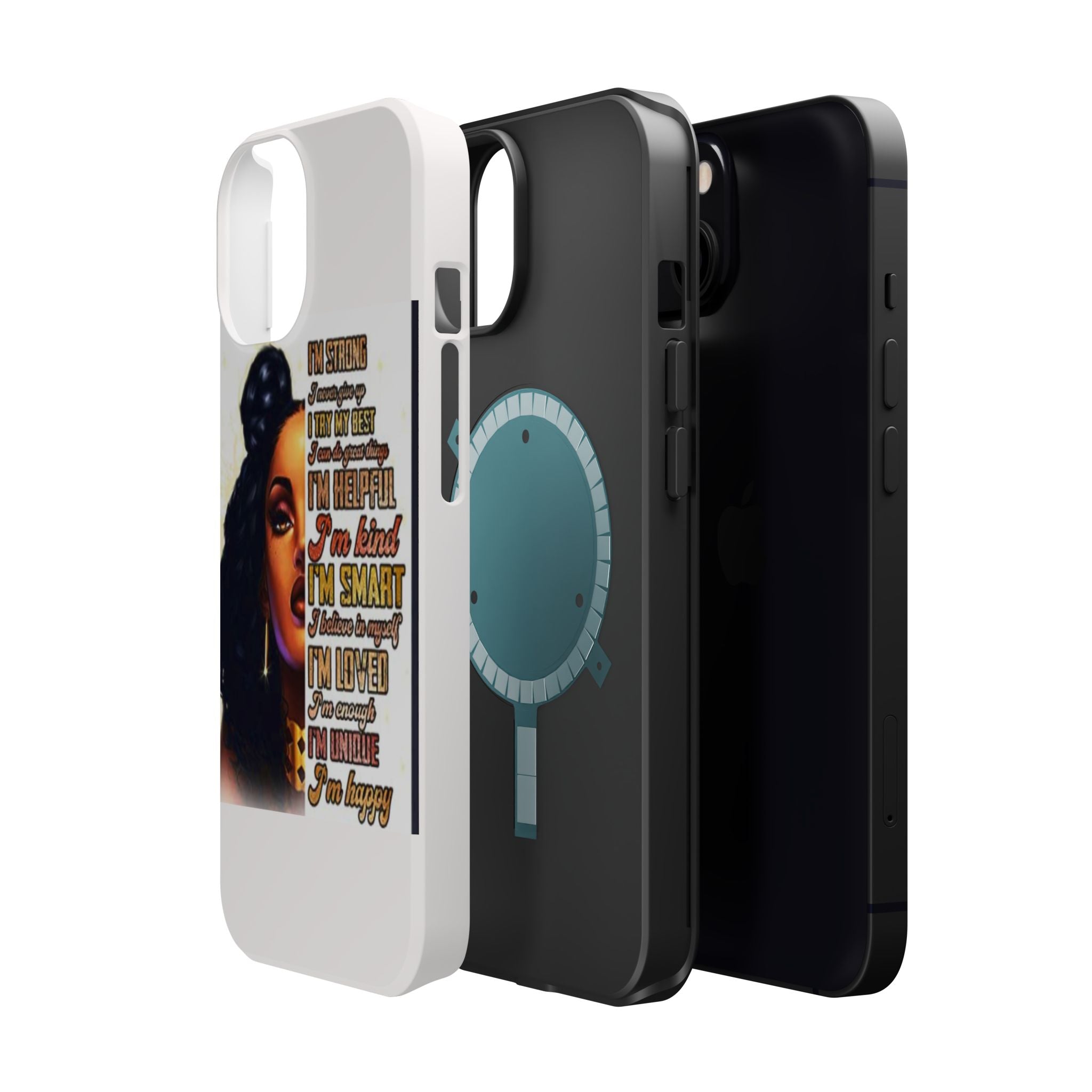 Inspirational Black Woman Phone Case — "I'm Strong... I'm Happy" Magnetic Impact-Resistant Case