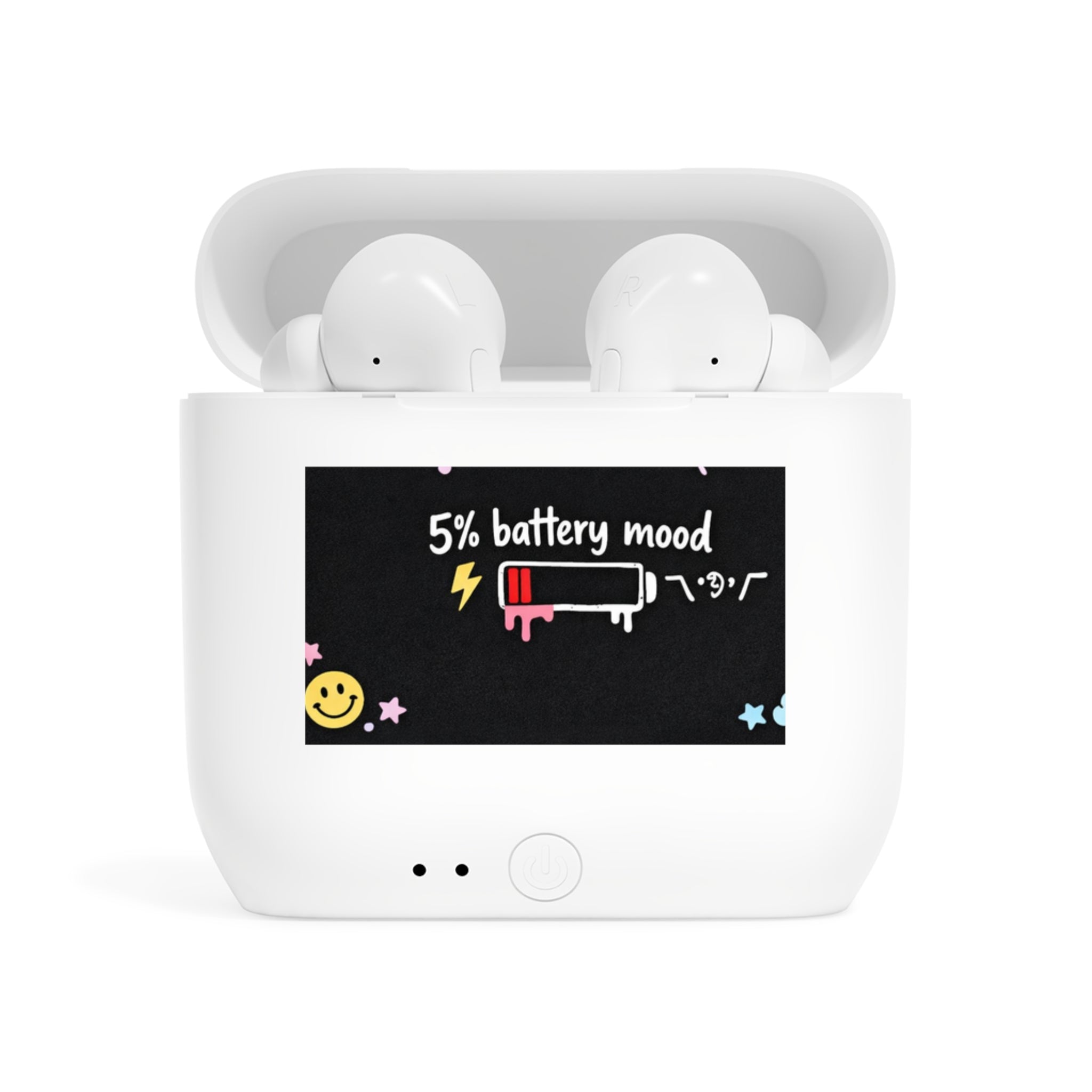 Wireless Earbuds — "5% Battery Mood" Cute Kawaii Charging Case