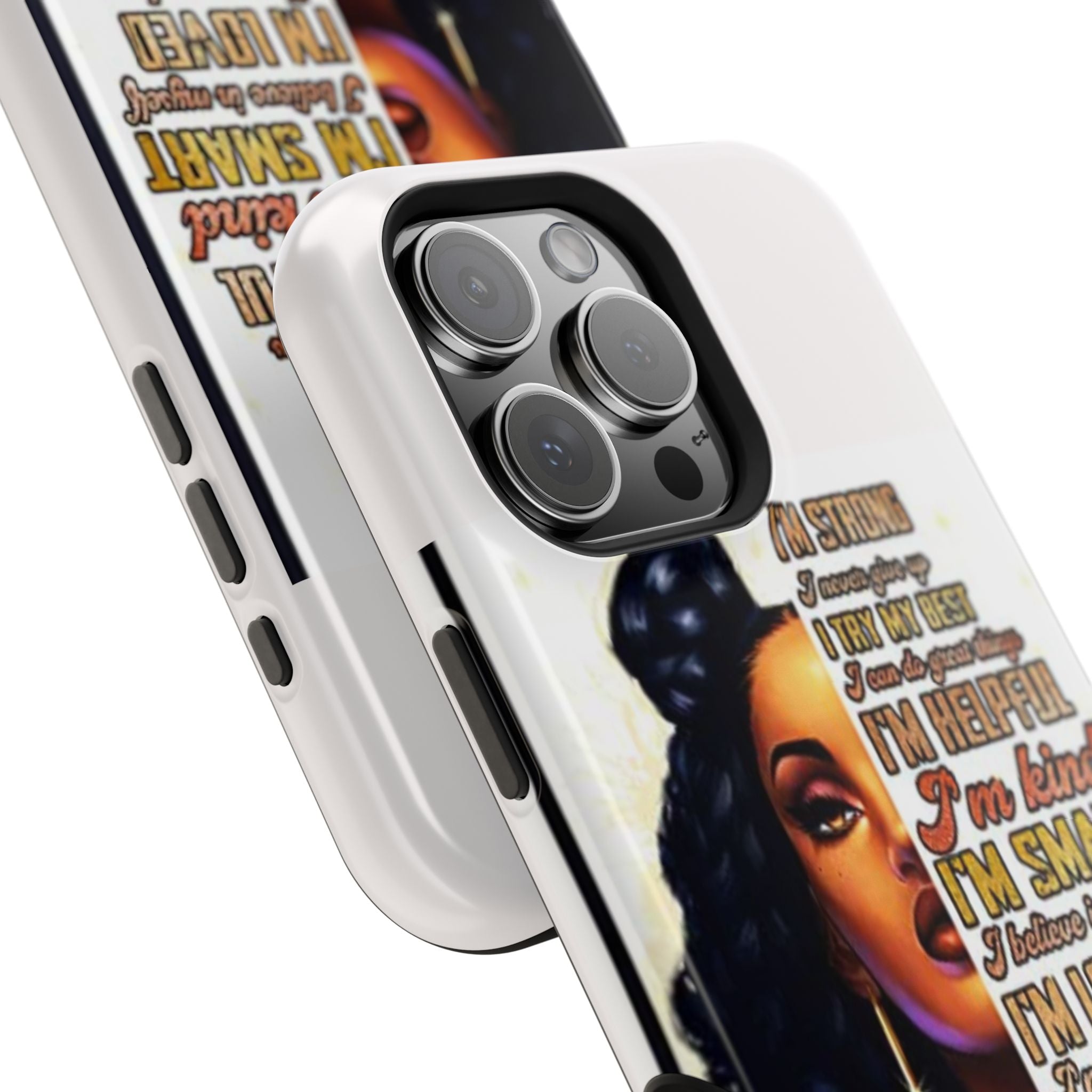 Inspirational Black Woman Phone Case — "I'm Strong... I'm Happy" Magnetic Impact-Resistant Case