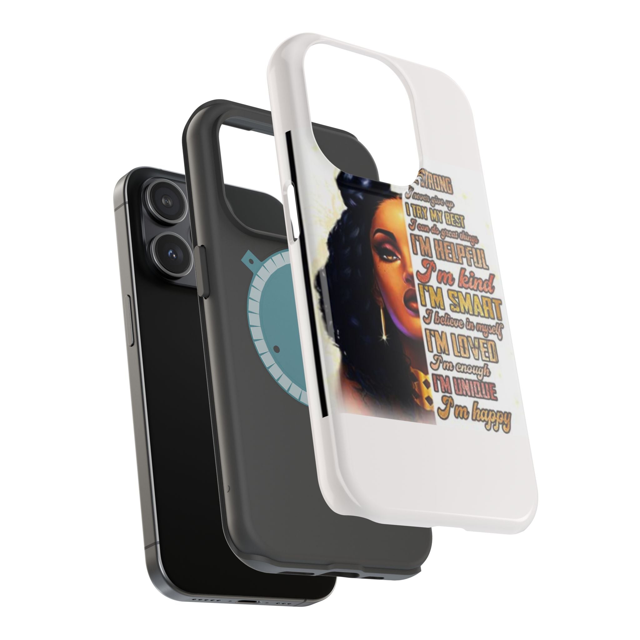 Inspirational Black Woman Phone Case — "I'm Strong... I'm Happy" Magnetic Impact-Resistant Case