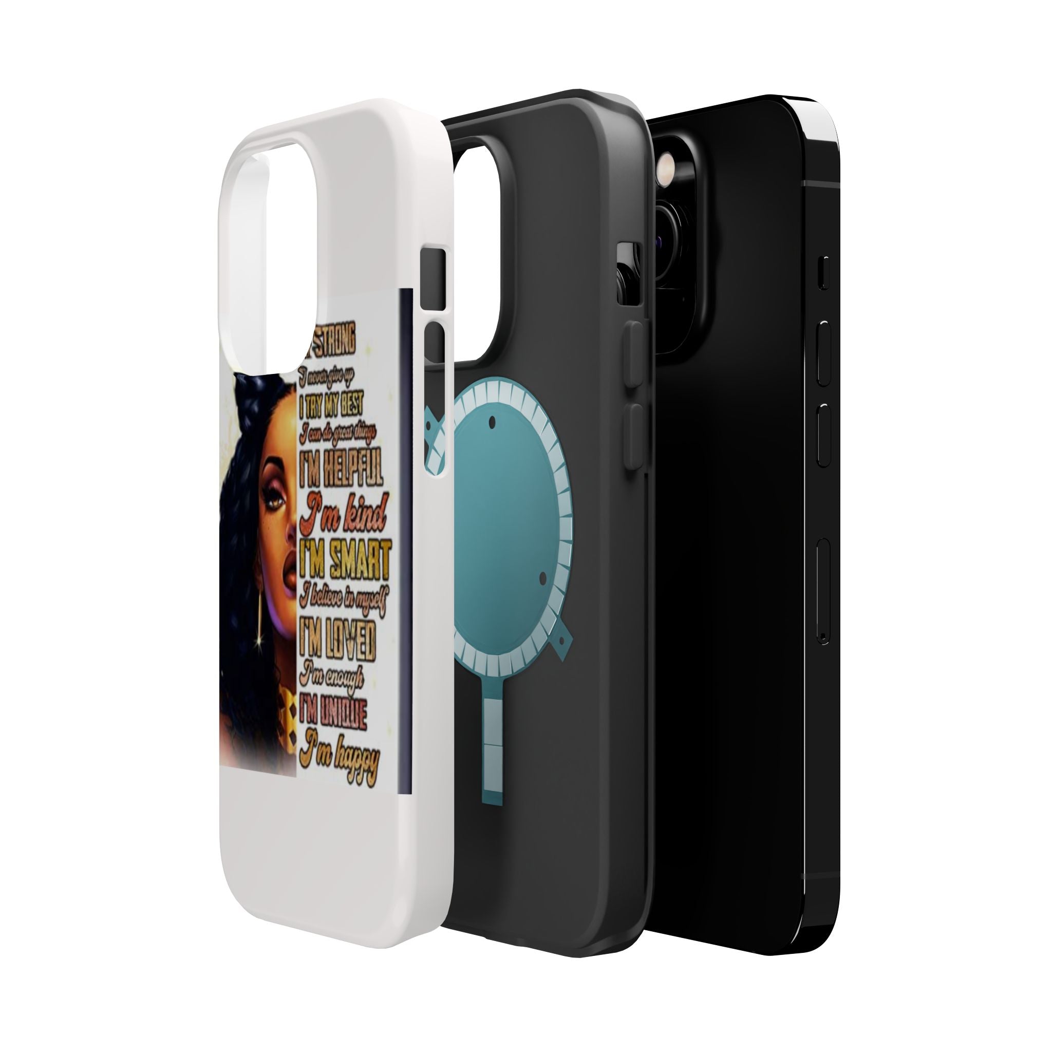 Inspirational Black Woman Phone Case — "I'm Strong... I'm Happy" Magnetic Impact-Resistant Case
