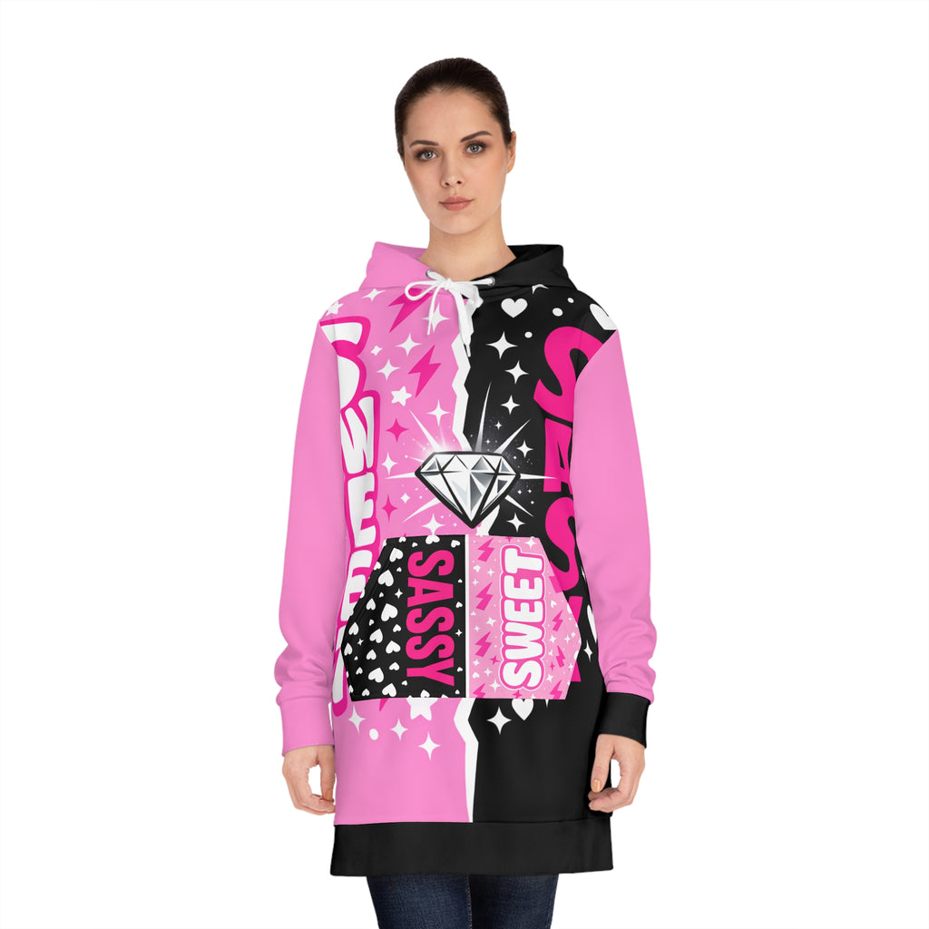 Sweet & Sassy Hoodie Dress – Pink Black Diamond Graphic