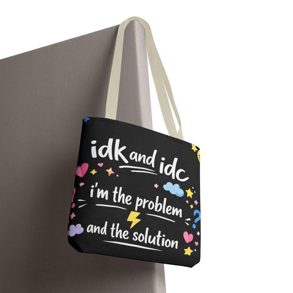 Tote — "idk and idc" Cute Mood Graphic Tote Bag