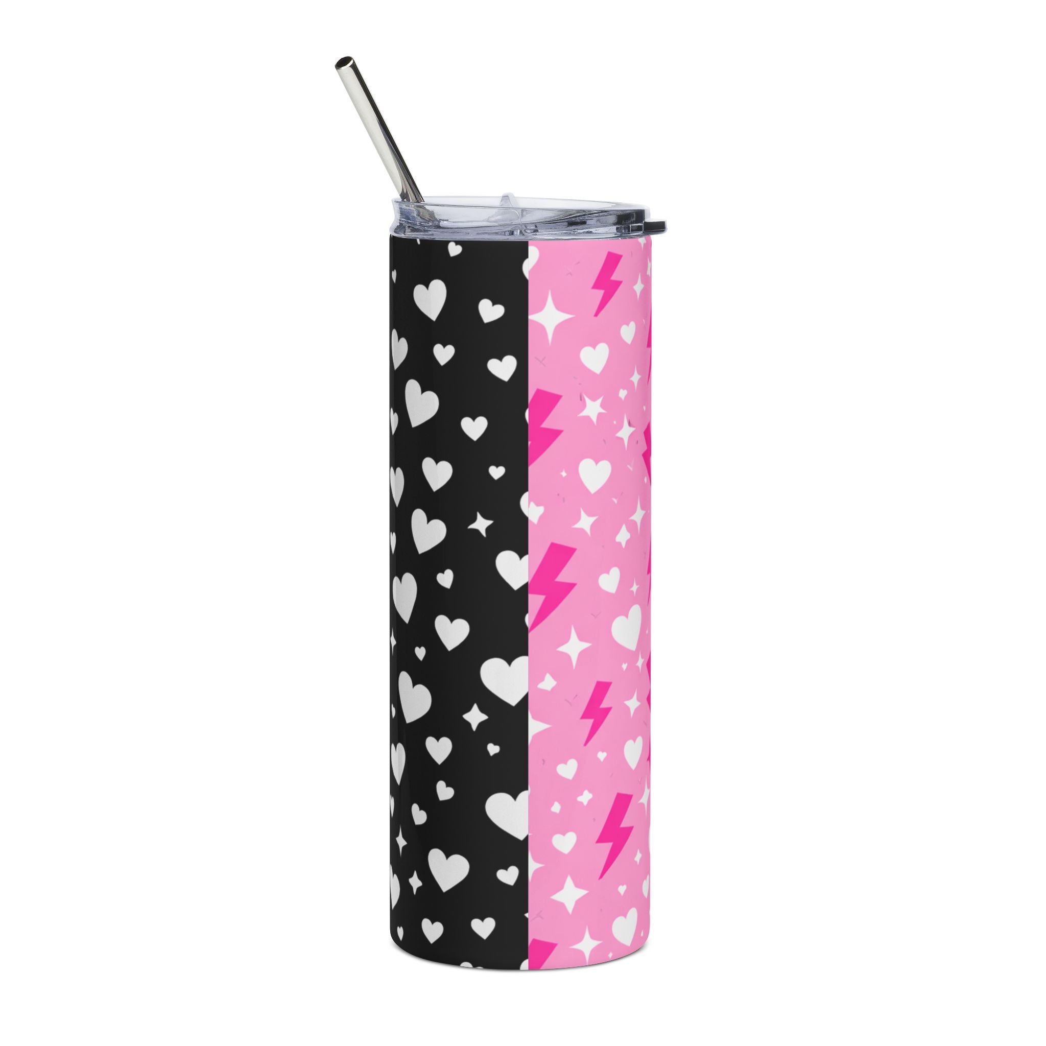 Sweet Sassy 20oz Stainless Steel Tumbler — Pink Hearts & Lightning Design