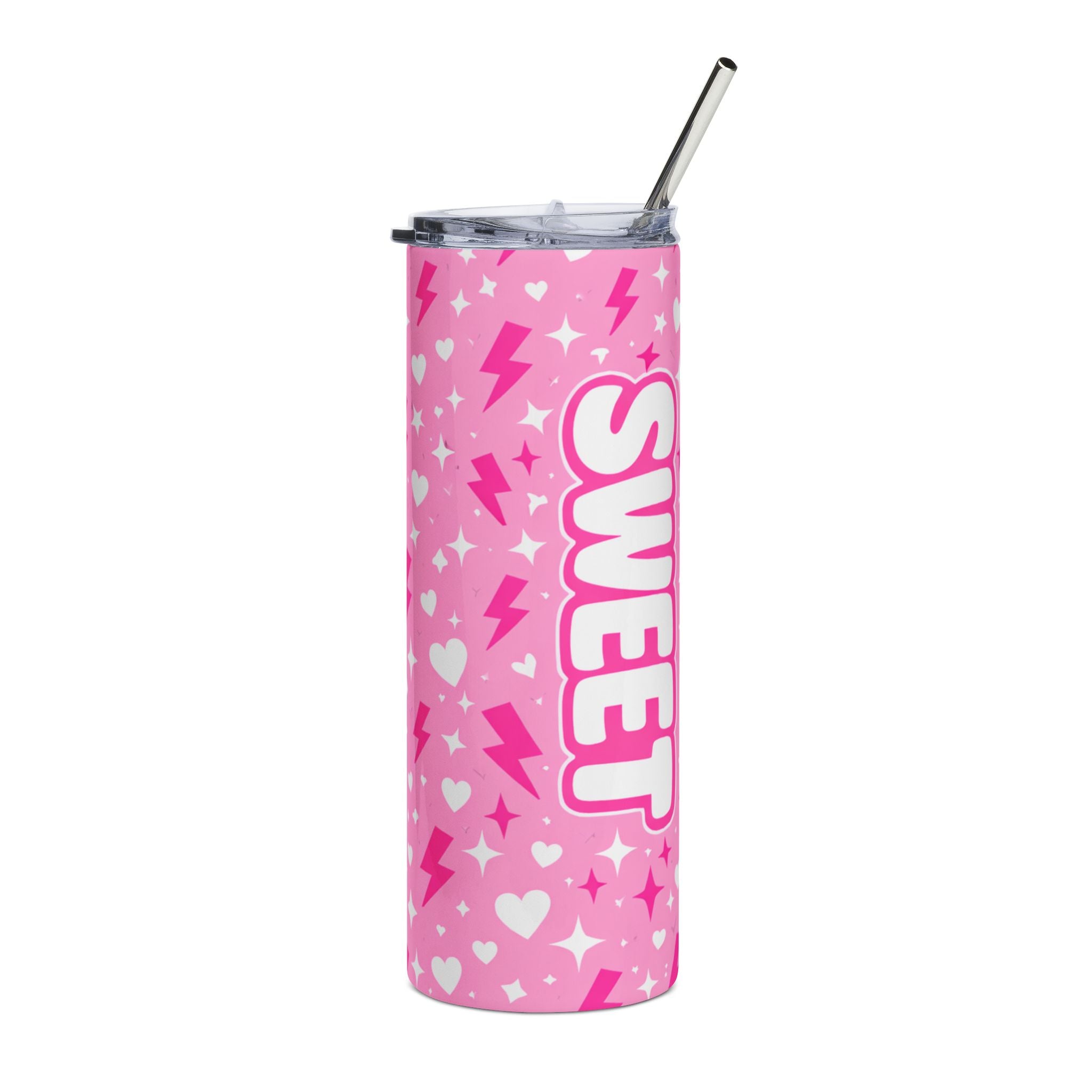 Sweet Sassy 20oz Stainless Steel Tumbler — Pink Hearts & Lightning Design