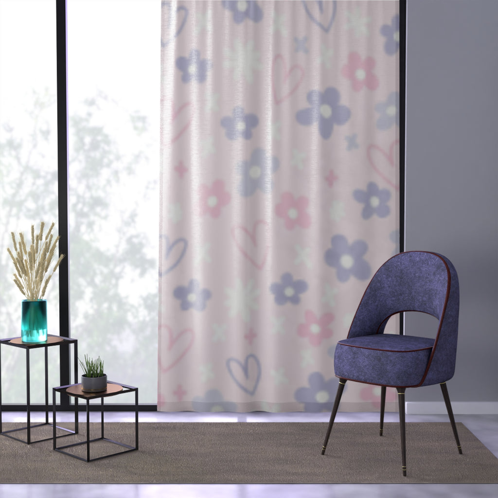 Pastel Floral Hearts Sheer Window Curtain - Light Pink Nursery Drapes