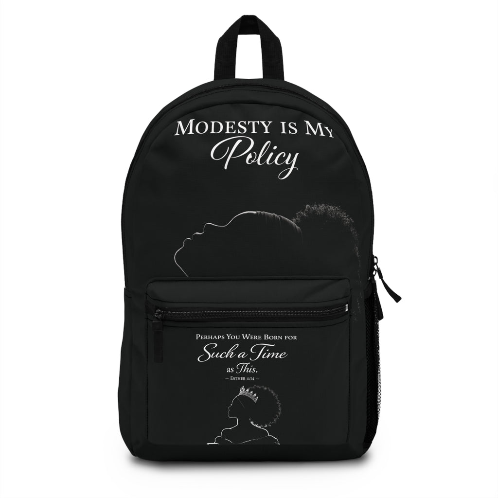 Modesty Is My Policy Backpack — Inspirational Black Faith & Modesty School Bag