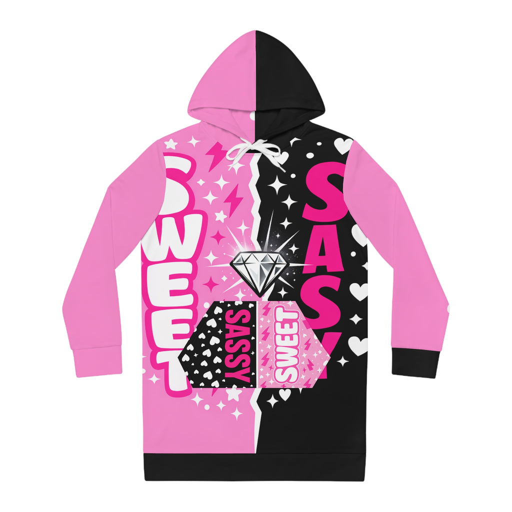 Sweet & Sassy Hoodie Dress – Pink Black Diamond Graphic