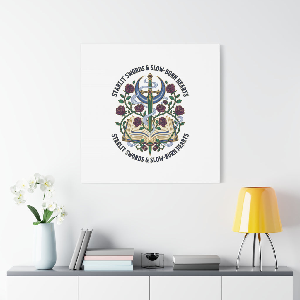 Starlit Swords & Slow‑Burn Hearts Canvas | Romantasy, Book Lover Art