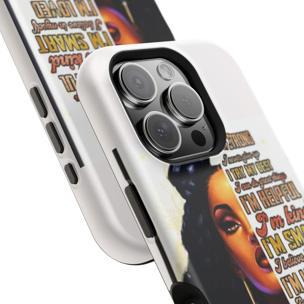 Inspirational Black Woman Phone Case — "I'm Strong... I'm Happy" Magnetic Impact-Resistant Case