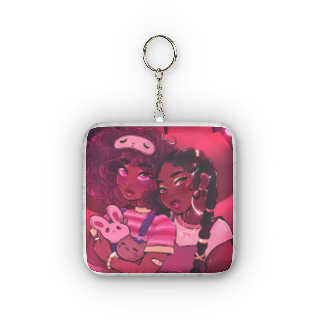 Custom Plush Keychain — Cute Pink Anime Girls Design, Mini Square Pocket Charm