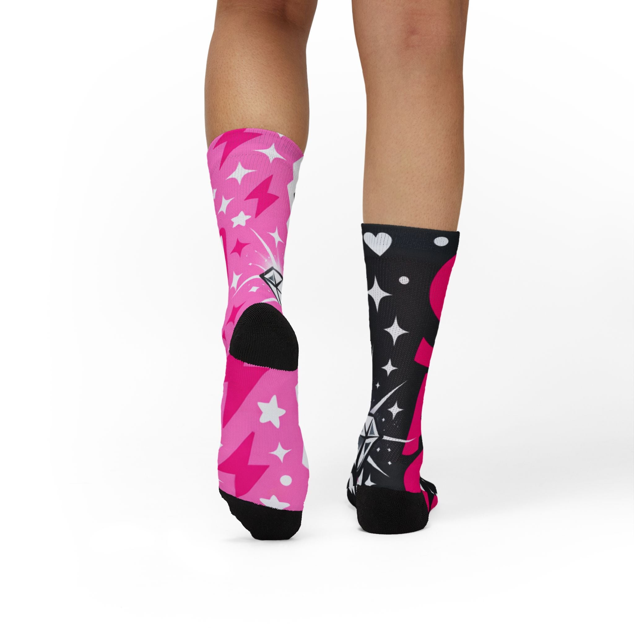 Pink & Black Sparkle Sublimation Socks — 'Sassy' Graphic Crew Socks