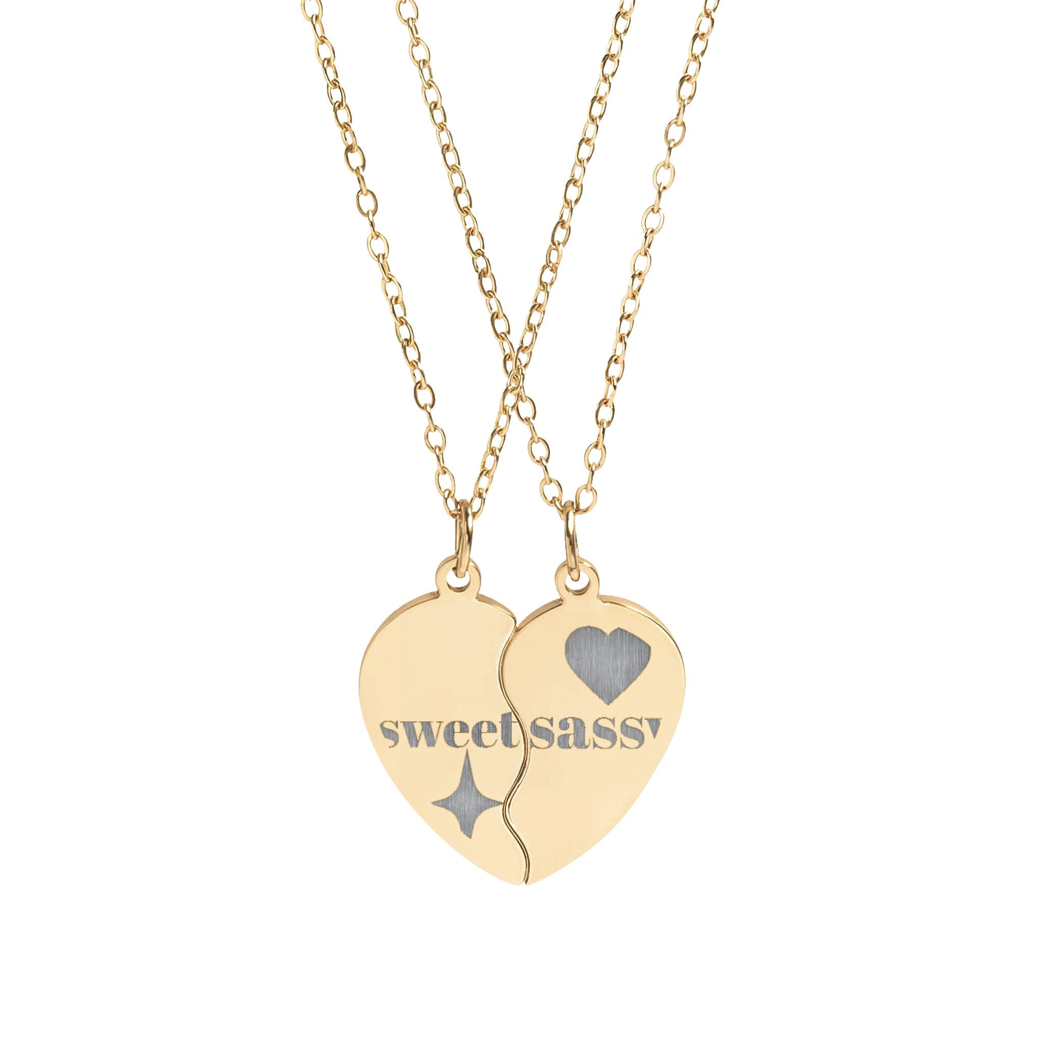 Break Apart Heart Necklace Set — Engravable Best Friend / Mother-Daughter Pendant