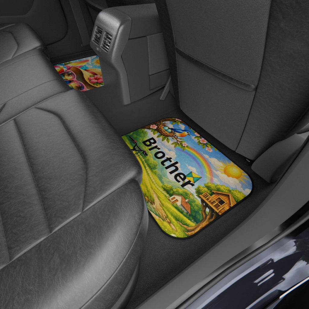 Personalized Family Car Floor Mats (Set of 4) — Custom Names: Dad, Mom, Sister, Brother — Seasonal Scenic Designs