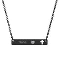 Engravable Cutout Cross Bar Necklace — Personalized Name, Heart & Cross Pendant