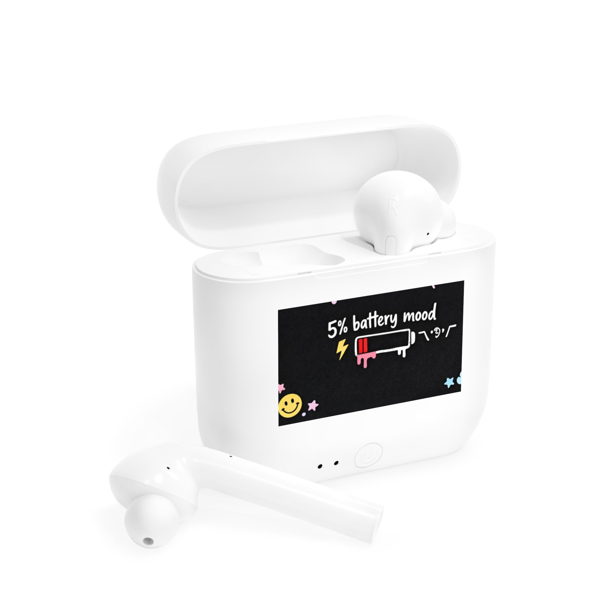 Wireless Earbuds — "5% Battery Mood" Cute Kawaii Charging Case