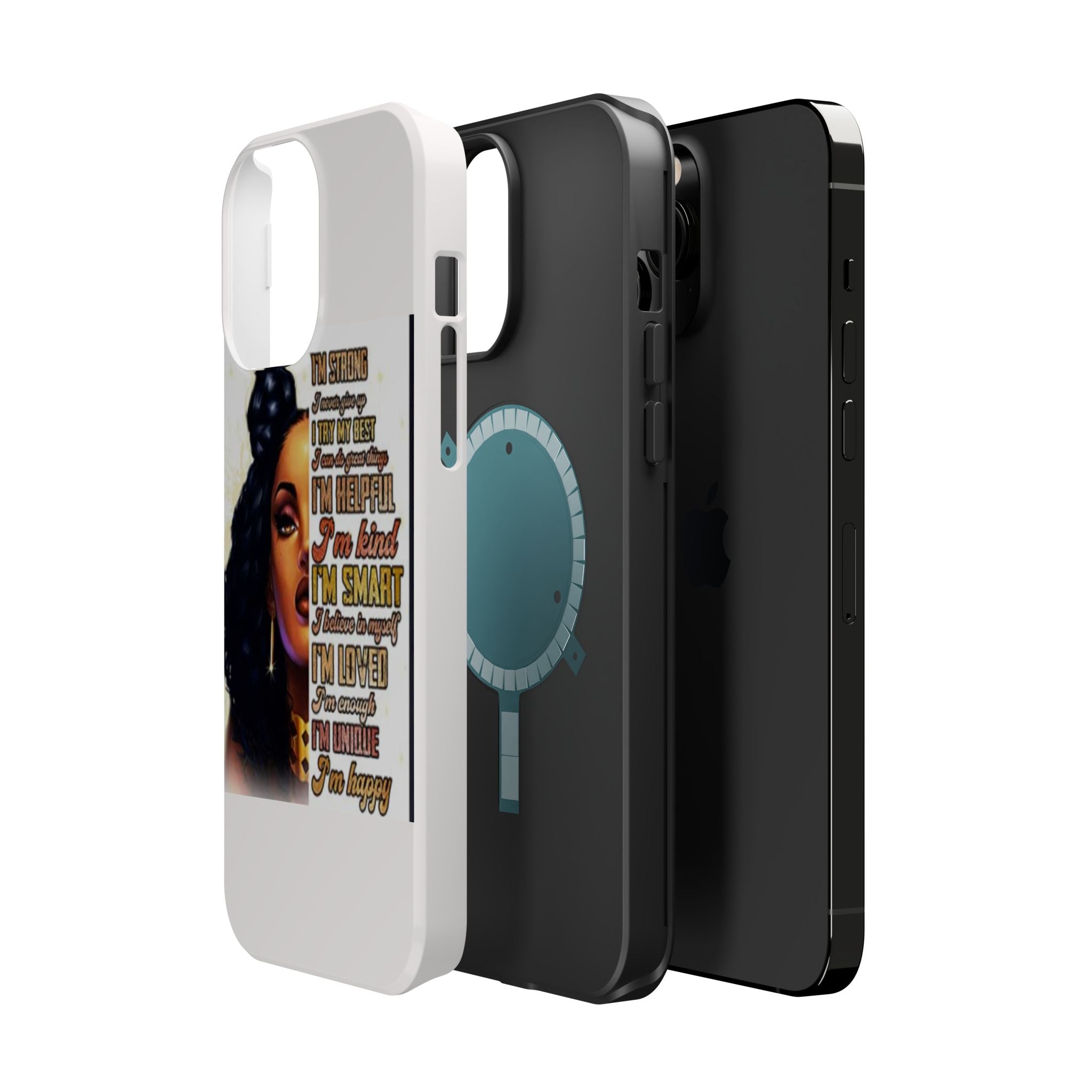 Inspirational Black Woman Phone Case — "I'm Strong... I'm Happy" Magnetic Impact-Resistant Case
