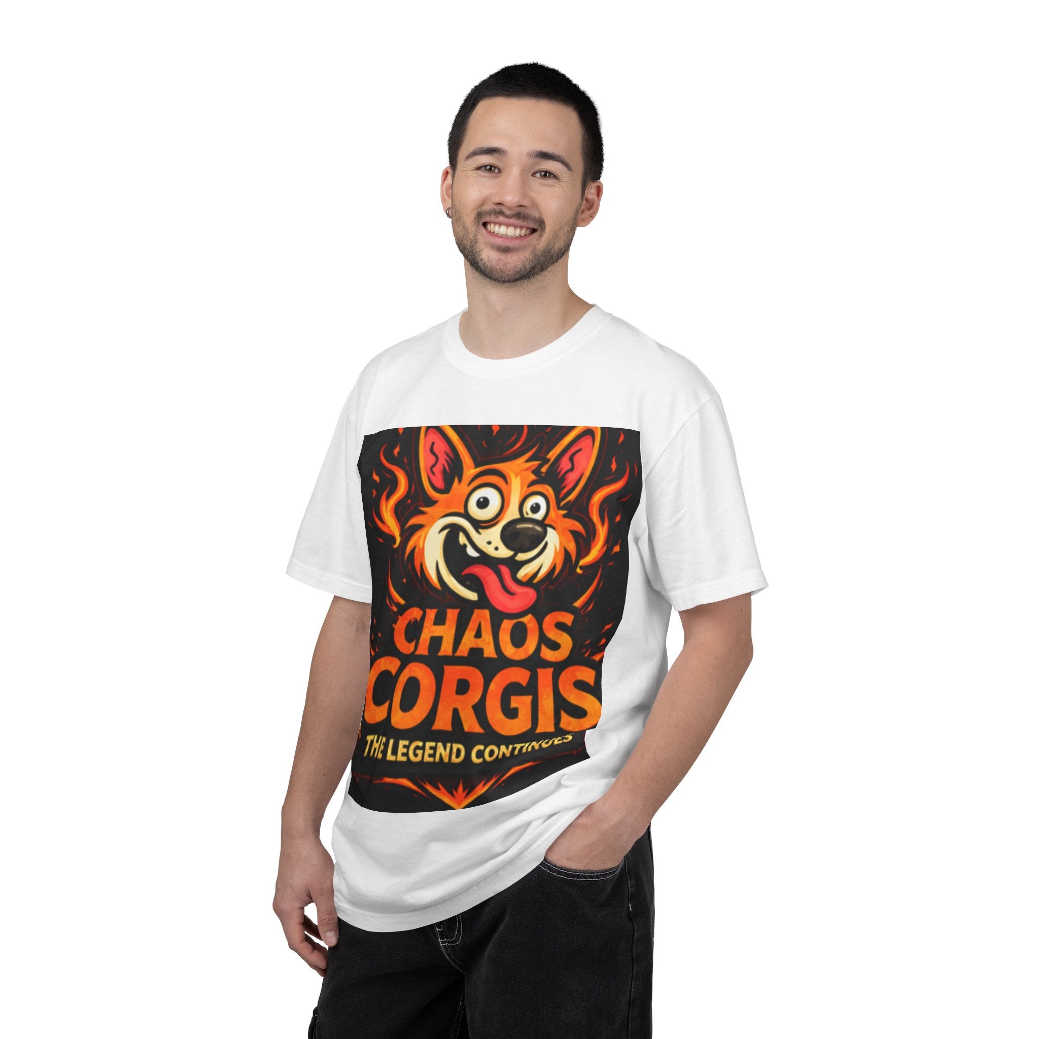 T-Shirt — Chaos Corgis “The Legend Continues” Cute Fiery Corgi Graphic Tee