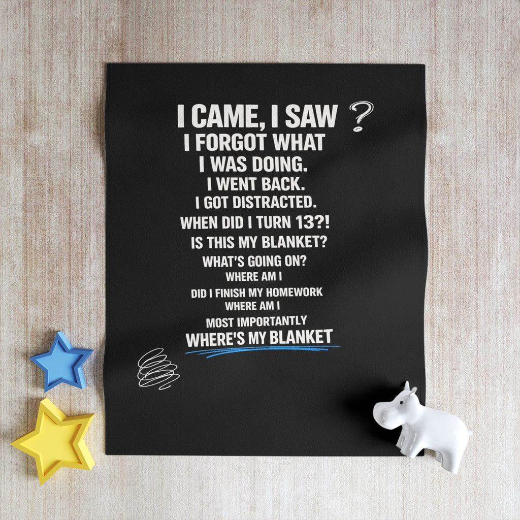 Funny Memory Loss Quote Throw Blanket — "I Came, I Saw... Where's My Jacket?" Cozy Novelty Gift