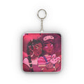 Custom Plush Keychain — Cute Pink Anime Girls Design, Mini Square Pocket Charm