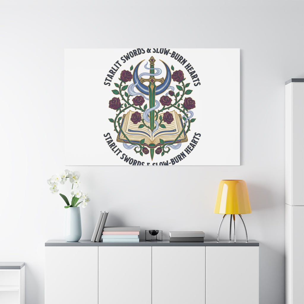 Starlit Swords & Slow‑Burn Hearts Canvas | Romantasy, Book Lover Art