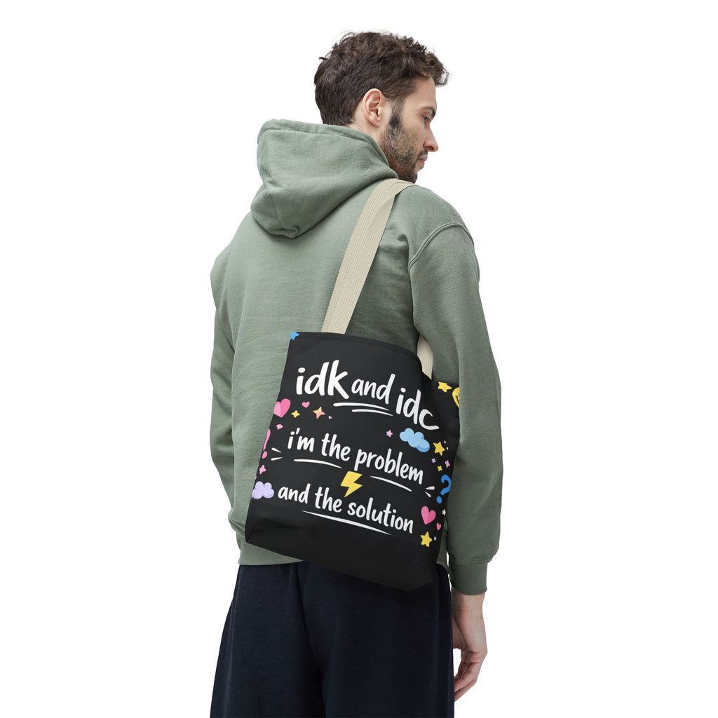 Tote — "idk and idc" Cute Mood Graphic Tote Bag