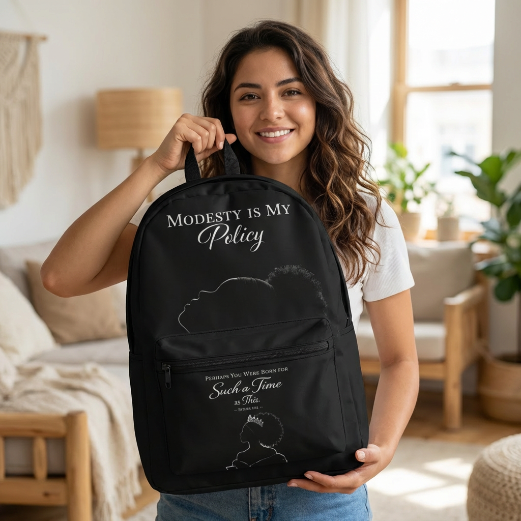 Modesty Is My Policy Backpack — Inspirational Black Faith & Modesty School Bag