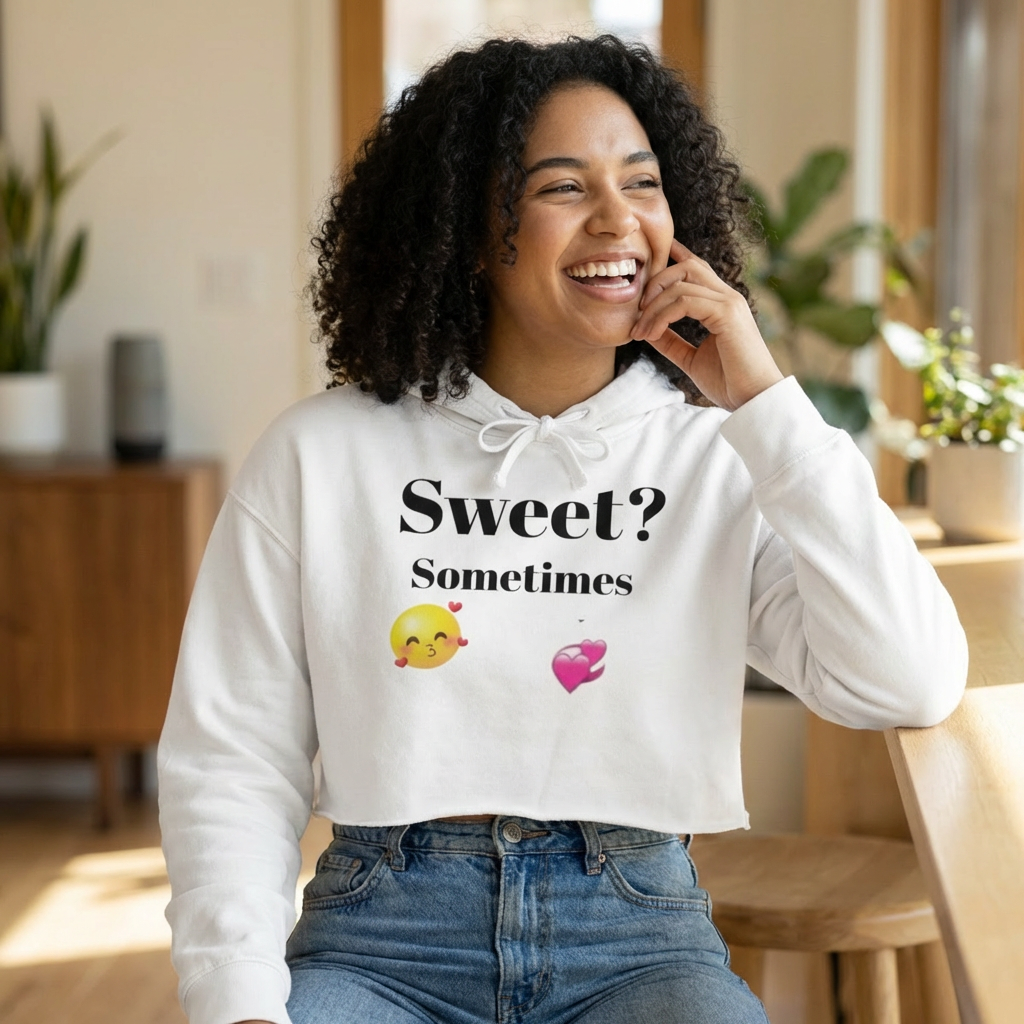 Cropped Hoodie — "Sweet? Sometimes / Attitude? Always" Emoji Graphic