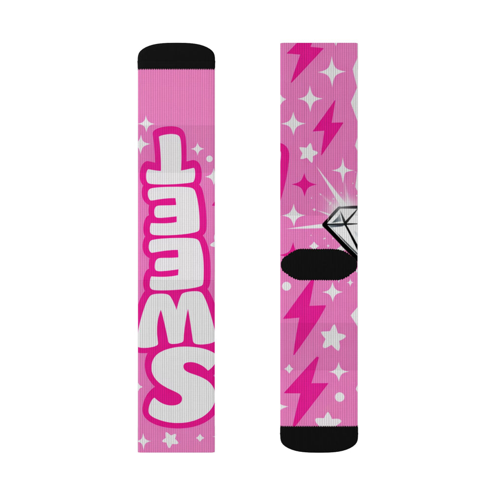 Pink & Black Sparkle Sublimation Socks — 'Sassy' Graphic Crew Socks