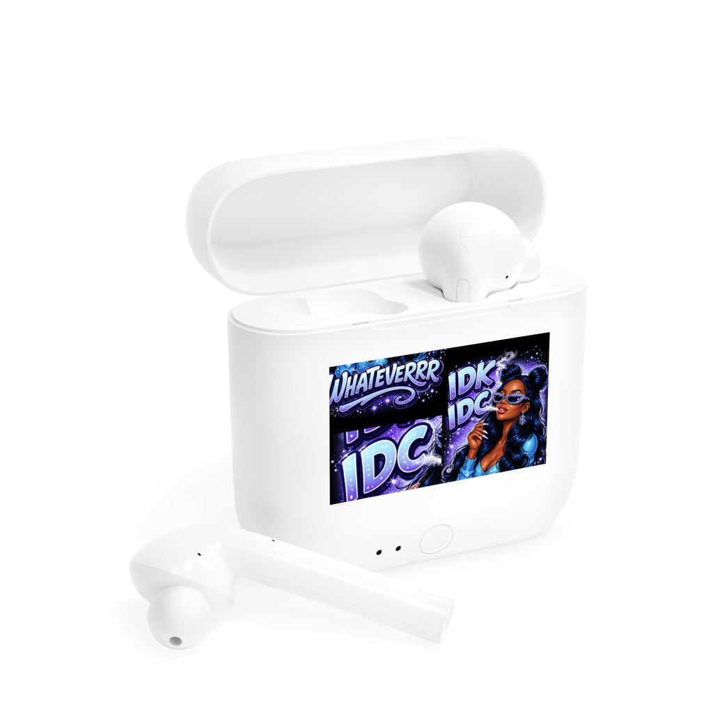 Wireless Earbuds Case — 'Whateverrr IDGAF' Violet Retro Girl Design