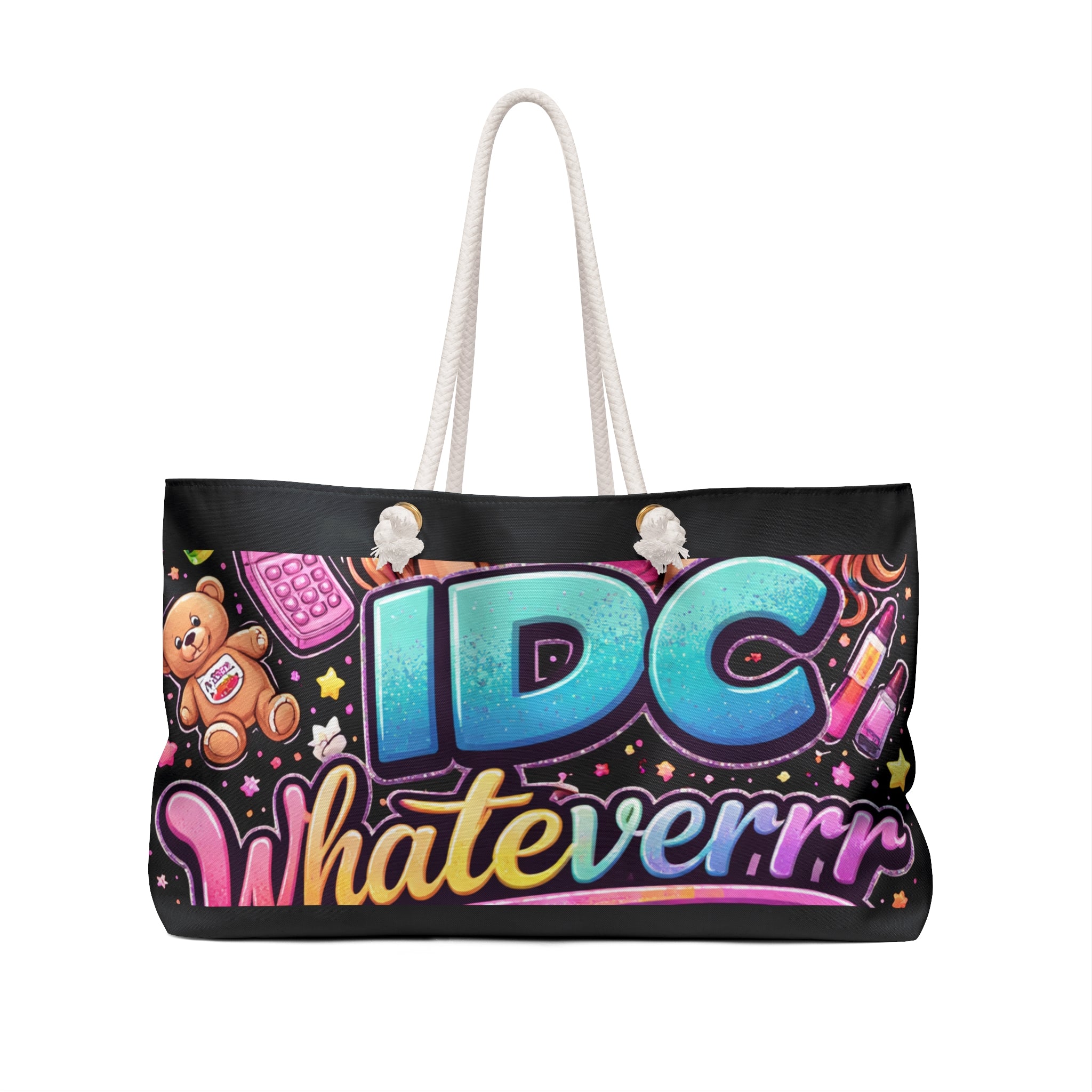 Weekender Bag — 'IDC Whateverrr' Colorful Pop Art Travel Tote