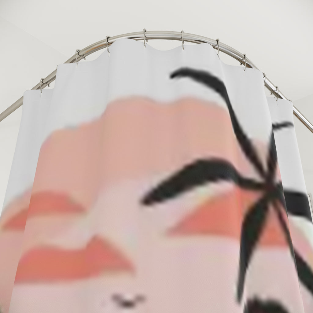 Shower Curtain - Tropical Sunset Beach Scene with Black Women Illustration