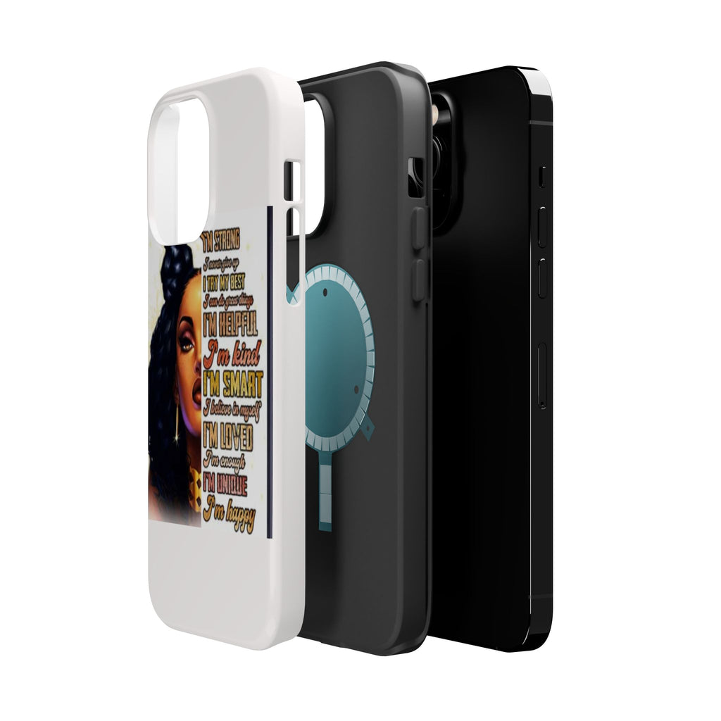 Inspirational Black Woman Phone Case — "I'm Strong... I'm Happy" Magnetic Impact-Resistant Case