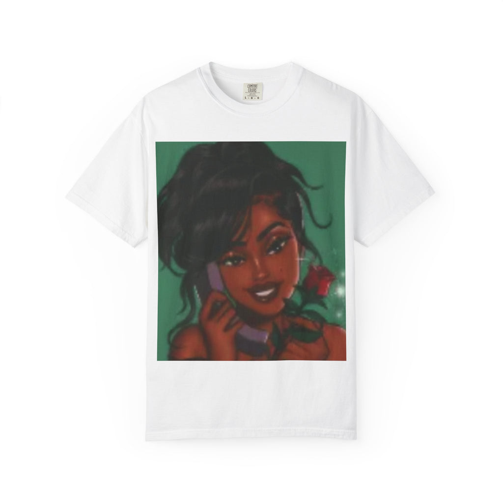 Retro Phone Girl T-Shirt — Vintage Pin-Up Illustration Tee
