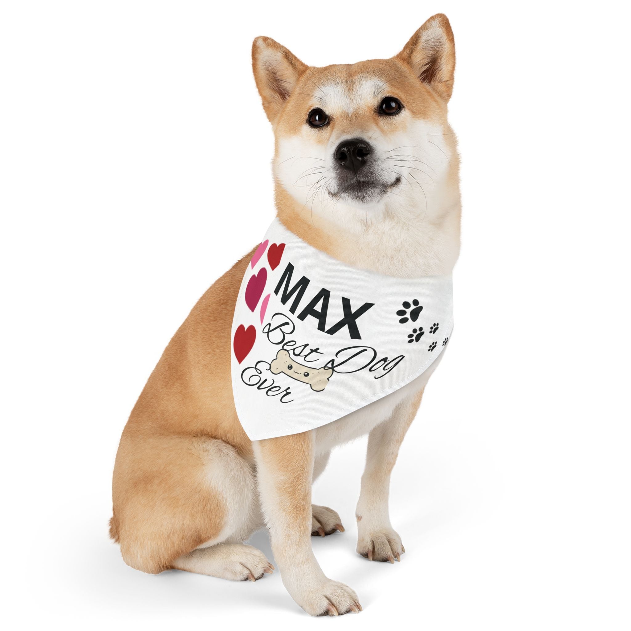 Personalized Pet Bandana Collar — "MAX Best Dog Ever" Heart & Paw Design