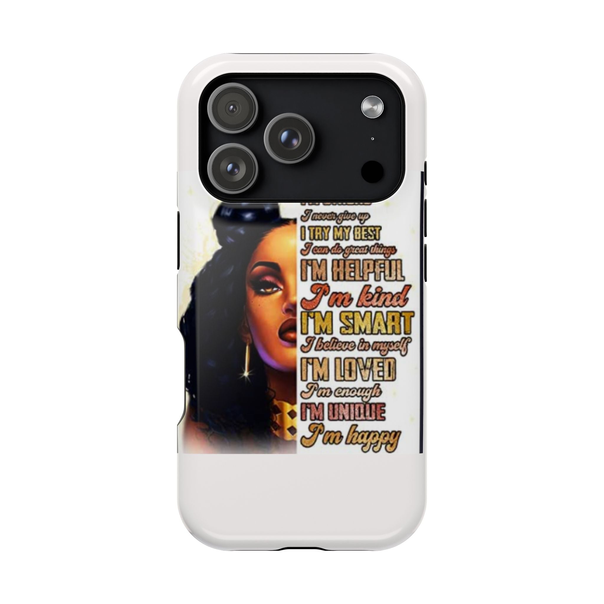 Inspirational Black Woman Phone Case — "I'm Strong... I'm Happy" Magnetic Impact-Resistant Case