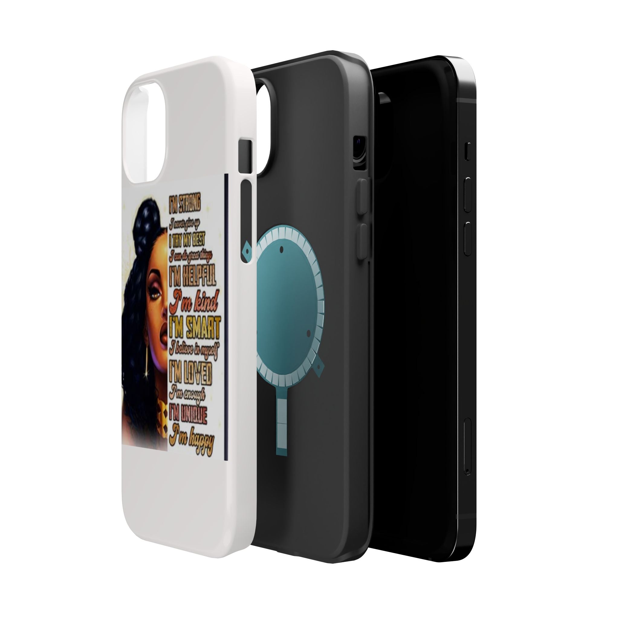 Inspirational Black Woman Phone Case — "I'm Strong... I'm Happy" Magnetic Impact-Resistant Case