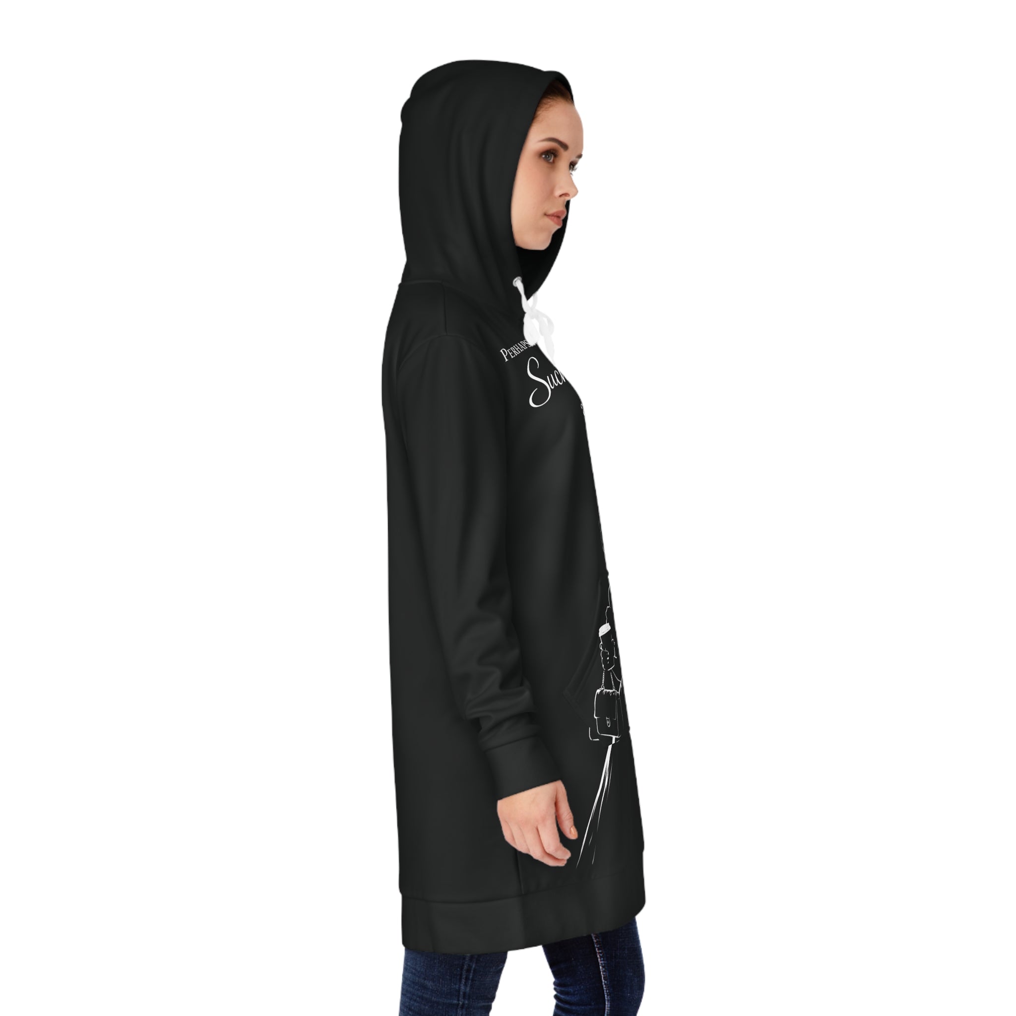 Hoodie Dress — "Perhaps You Were Born for Such a Time as This" Inspirational Black Graphic